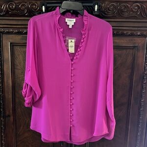 Express Women's Vibrant Purple Button-Up Slim Portofino Blouse